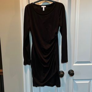 Leith Bodycon Ruched Side Black Dress Long Sleeves Size M